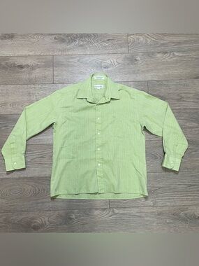 Vintage Christian Dior Monsieur Green Herringbone Shirt Womens Size 12 / Medium